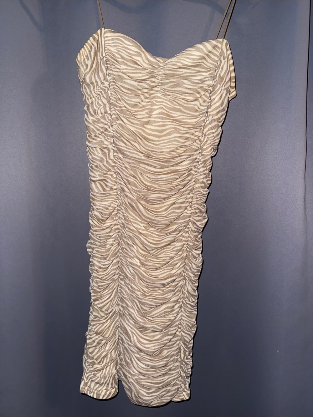 Forever 21 Beige Zebra Ruched Midi Slip Dress